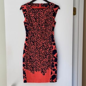 French Connection, 6, Orange/Navy Print Dress